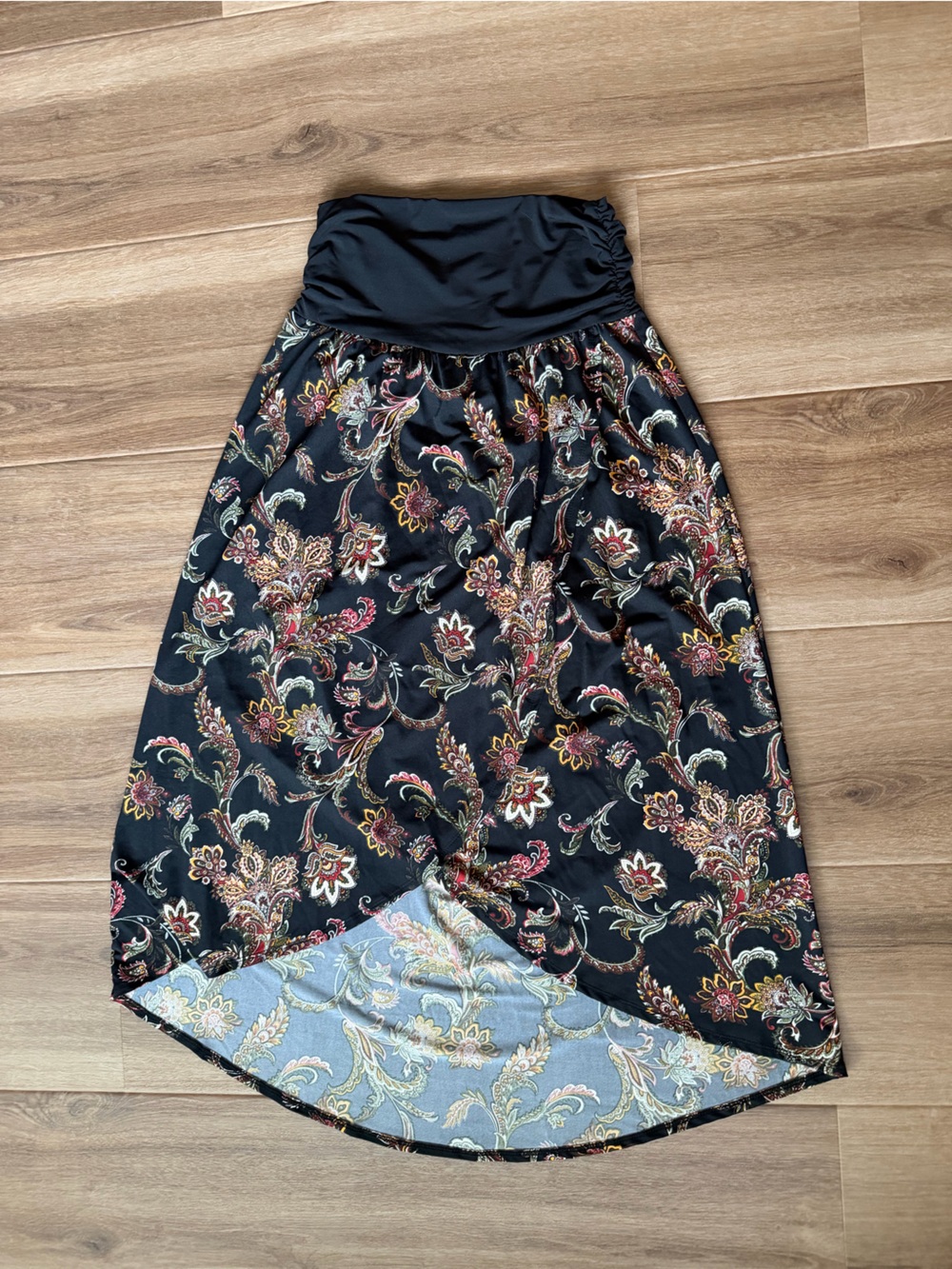 Apt. 9 Black Paisley-Print High-Low Skirt with Multicolor Floral Motifs